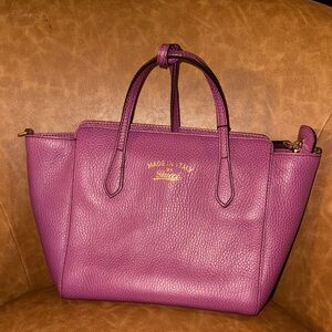 Gucci Dollar Calfskin Purple Leather Satchel